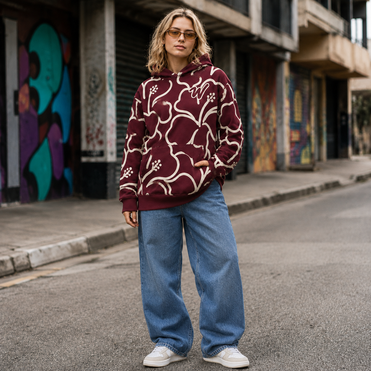 HOODIE CANGURO UNISEX HIBISCUS BURDEO