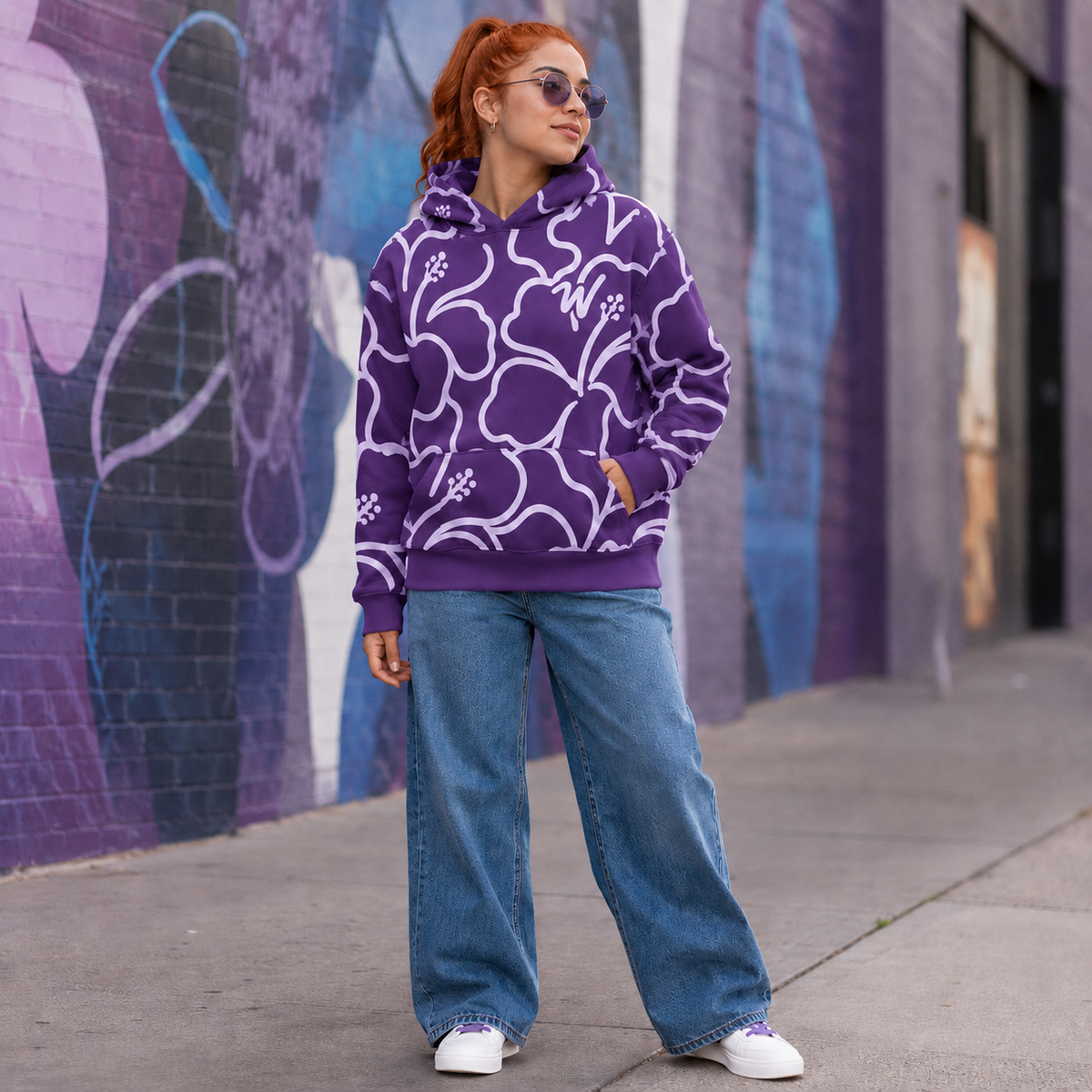HOODIE CANGURO UNISEX HIBISCUS MORADO